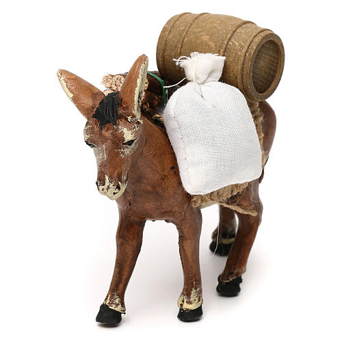 Donkey carrying barrel and wood, 8 cm Neapolitan nativity 2