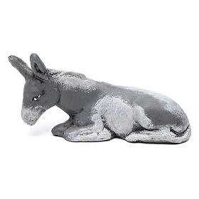 Osiołek siedzący, malowany, szopka neapolitańska 8 cm, terakota