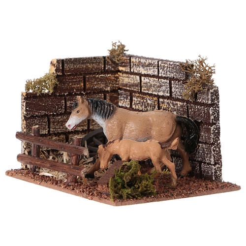 Recinto caballo con cerca para belén de 12 cm 2