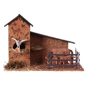 Horse stall and bird house, for 9 cm nativity