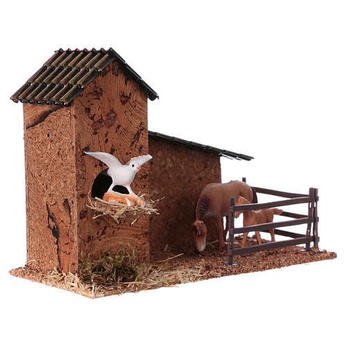 Horse stall and bird house, for 9 cm nativity 3