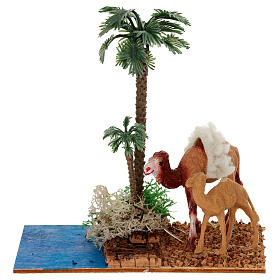 Oasis with palm trees and camel for Nativity scene 10x10x7 cm