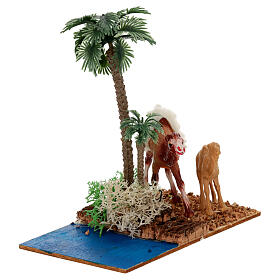 Oasis with palm trees and camel for Nativity scene 10x10x7 cm