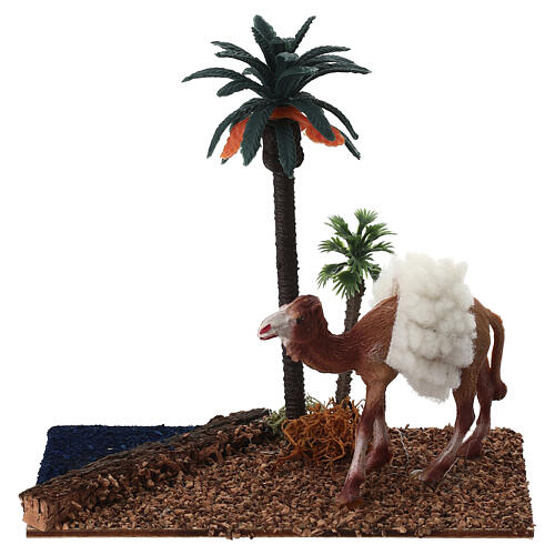 Oasis with palm trees and camel for Nativity scene 10x10x7 cm 1