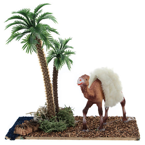 Oasis avec palmiers et chameaux pour crèche 10x10x7 cm 1