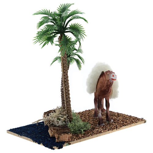 Oásis com palmeiras e camelo para presépio 10x10x7 cm 3