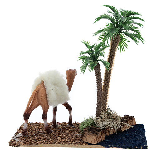 Oásis com palmeiras e camelo para presépio 10x10x7 cm 4