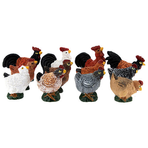 Gallos y gallinas caja 12 piezas belén 8-10 cm 1