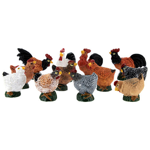 Galos e galinhas pacote 12 unidades 4 cm para presépio com figuras altura média 8-10 cm 2
