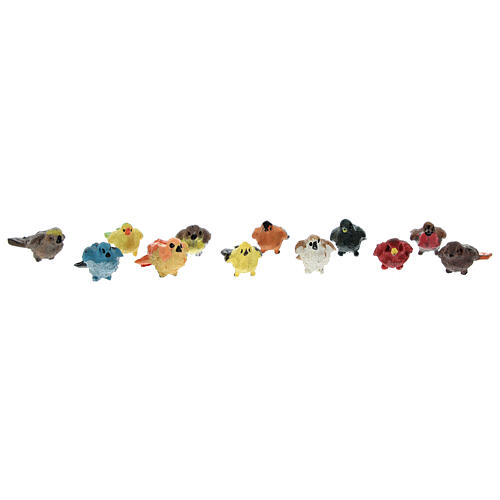 Bird figurines 12 pcs set, real height 2 cm nativity 4-8 cm 1
