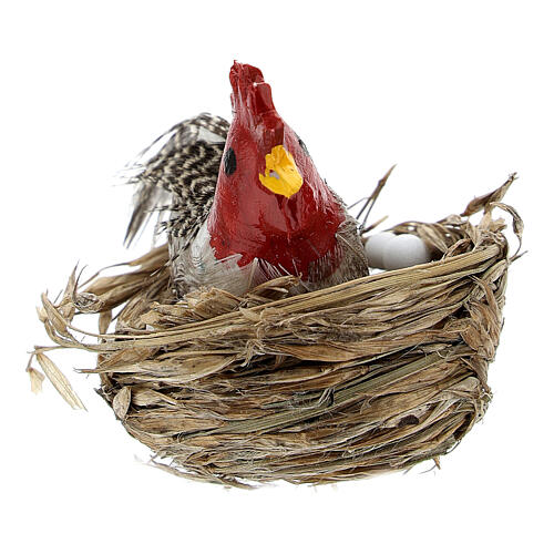 Chicken with nest and eggs Nativity scene 10-12 cm 3