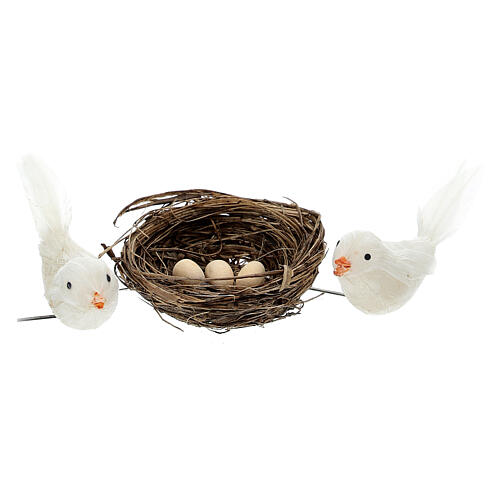 Weiße Vögel mit Nest und Eiern für Krippen von 10 cm 1