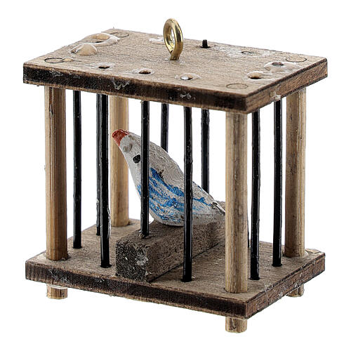 Square cage with bird figurine nativity 10-12 cm 3