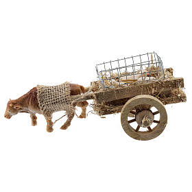 Carro de boi com cordeiros miniatura para presépio com figuras altura média 6-8 cm