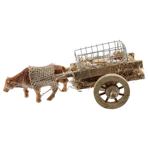 Carro de boi com cordeiros miniatura para presépio com figuras altura média 6-8 cm 1