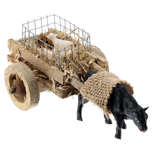 Carro de boi com cordeiros miniatura para presépio com figuras altura média 6-8 cm 2
