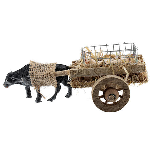 Carro de boi com cordeiros miniatura para presépio com figuras altura média 6-8 cm 3