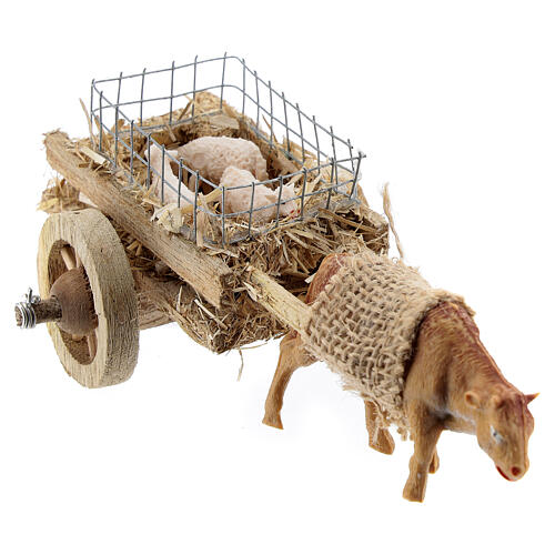 Carro de boi com cordeiros miniatura para presépio com figuras altura média 6-8 cm 4