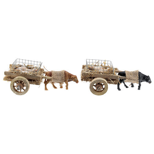 Carro de boi com cordeiros miniatura para presépio com figuras altura média 6-8 cm 5
