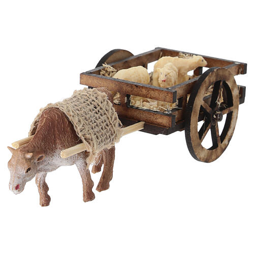 Ox cart with lambs for DIY nativity 6-8 cm 3