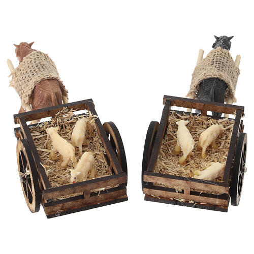 Ox cart with lambs for DIY nativity 6-8 cm 6