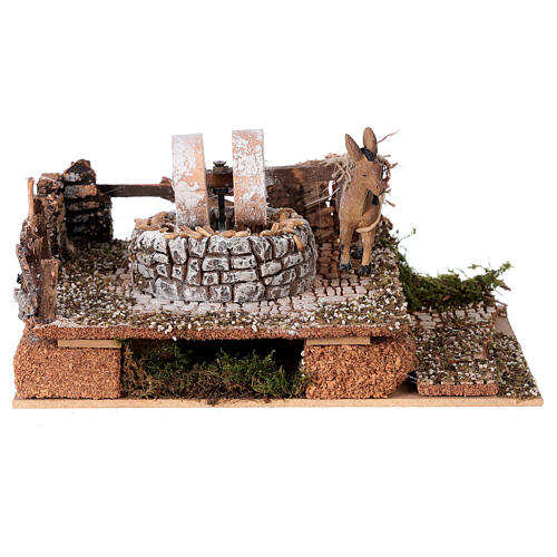 Miniature millstone with donkey animated 20x15x10 cm for nativity 8-10 cm 1