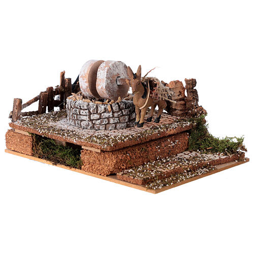 Miniature millstone with donkey animated 20x15x10 cm for nativity 8-10 cm 2