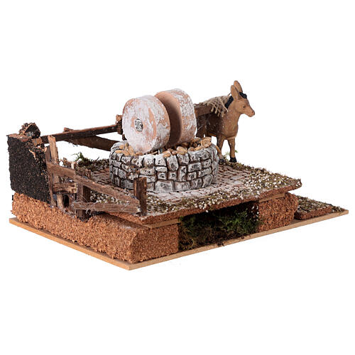 Miniature millstone with donkey animated 20x15x10 cm for nativity 8-10 cm 3