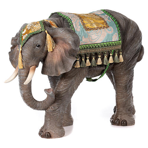 Elefant aus Harz mit Sattel für Krippe, 60 cm 3