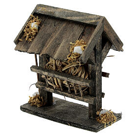 Manjedoura em miniatura madeira e palha para presépio com figuras de altura média 14-16 cm; medidas: 8x3,5x9 cm