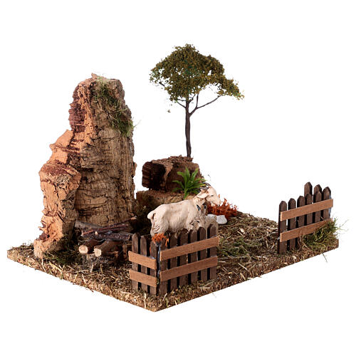 Rock face with enclosure and goats for Nativity Scene with 10 cm characters 15x20x10 cm 3