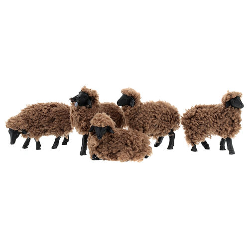 Set aus 5 braunen Schafen für Krippe aus Harz, 12 cm 1
