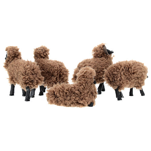 Set aus 5 braunen Schafen für Krippe aus Harz, 12 cm 5