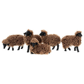 Set 5 moutons foncés crèche 12 cm résine