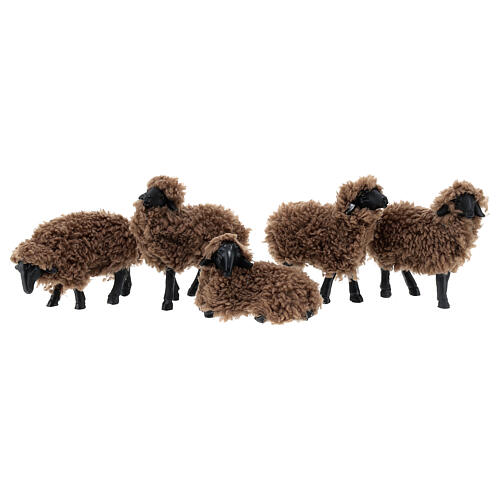 Set aus 5 braunen Schafen aus Harz, 16 cm 1