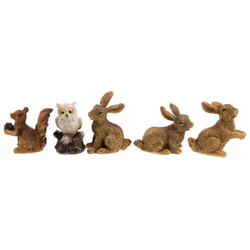 Set of animals: hares, owl, squirrel, for Nativity Scene with 10 cm characters 1