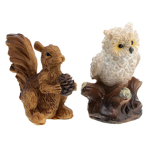 Set of animals: hares, owl, squirrel, for Nativity Scene with 10 cm characters 2