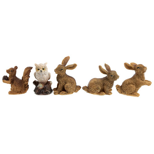 Conjunto lebres coruja e esquilo para presépio com figuras de 10 cm 1