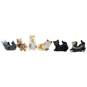 Conjunto de gatos, 6 peças, para presépio com figuras de 10 cm