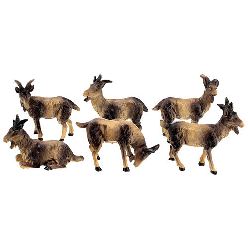 Goats, set of 6, for Nativity Scene with 15 cm characters 1