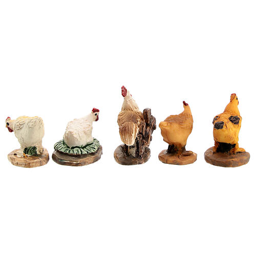 Conjunto galinhas, 5 peças, para presépio com figuras de 10 cm 6
