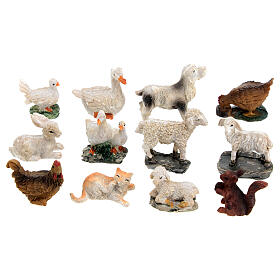 Conjunto animais em miniatura 12 peças para presépio com figuras de altura média 10 cm