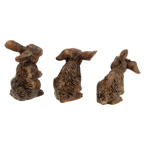 Conjunto coelhos 3 peças resina para presépio com figuras altura média 10 cm 3