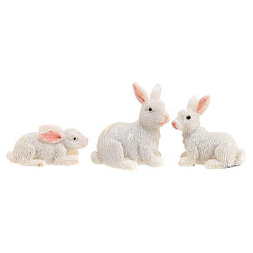 Conjunto coelhos brancos resina para presépio com figuras altura média 10 cm