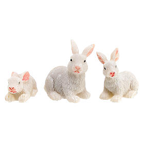 Conjunto coelhos brancos resina para presépio com figuras altura média 10 cm