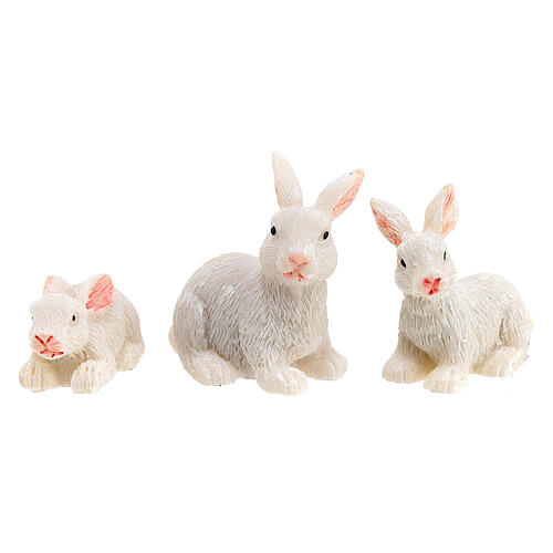 Conjunto coelhos brancos resina para presépio com figuras altura média 10 cm 2