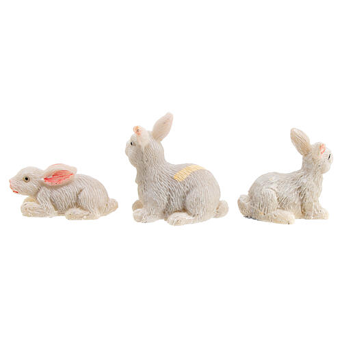 Conjunto coelhos brancos resina para presépio com figuras altura média 10 cm 3