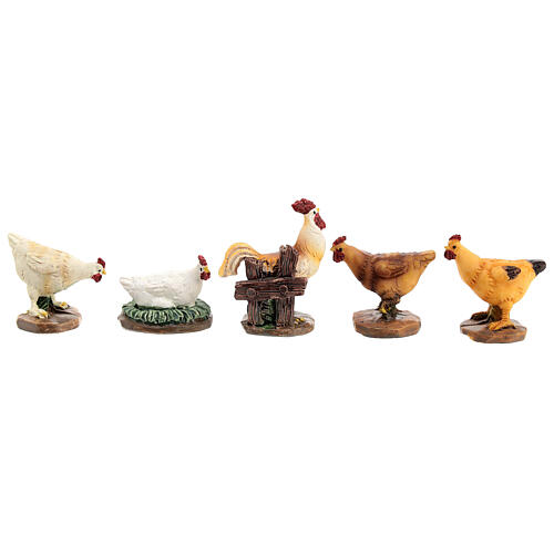 Conjunto aves de capoeira 5 peças 5 cm para presépio com figuras altura média 12 cm 1