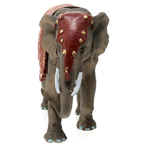 Éléphant selle rouge en résine 20 cm crèche 5