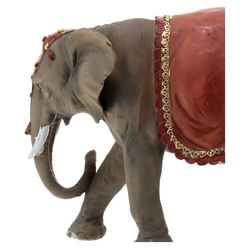 Éléphant selle rouge en résine 20 cm crèche 7